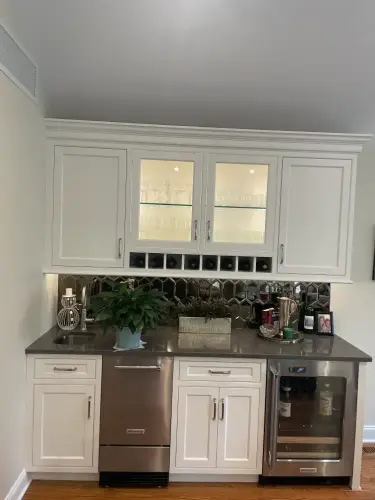 Stylish kitchen bar with plants and appliances