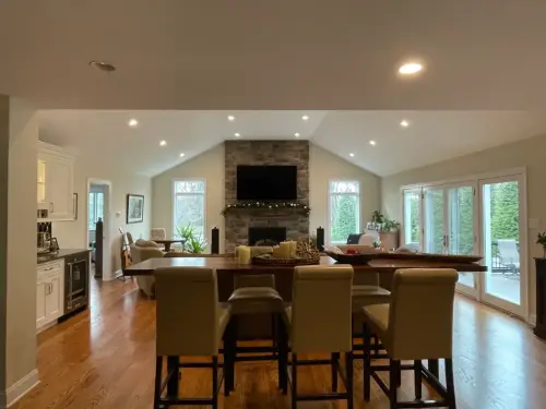 Modern open-concept living room with kitchen island