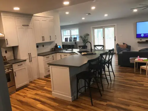 Modern kitchen and living room space